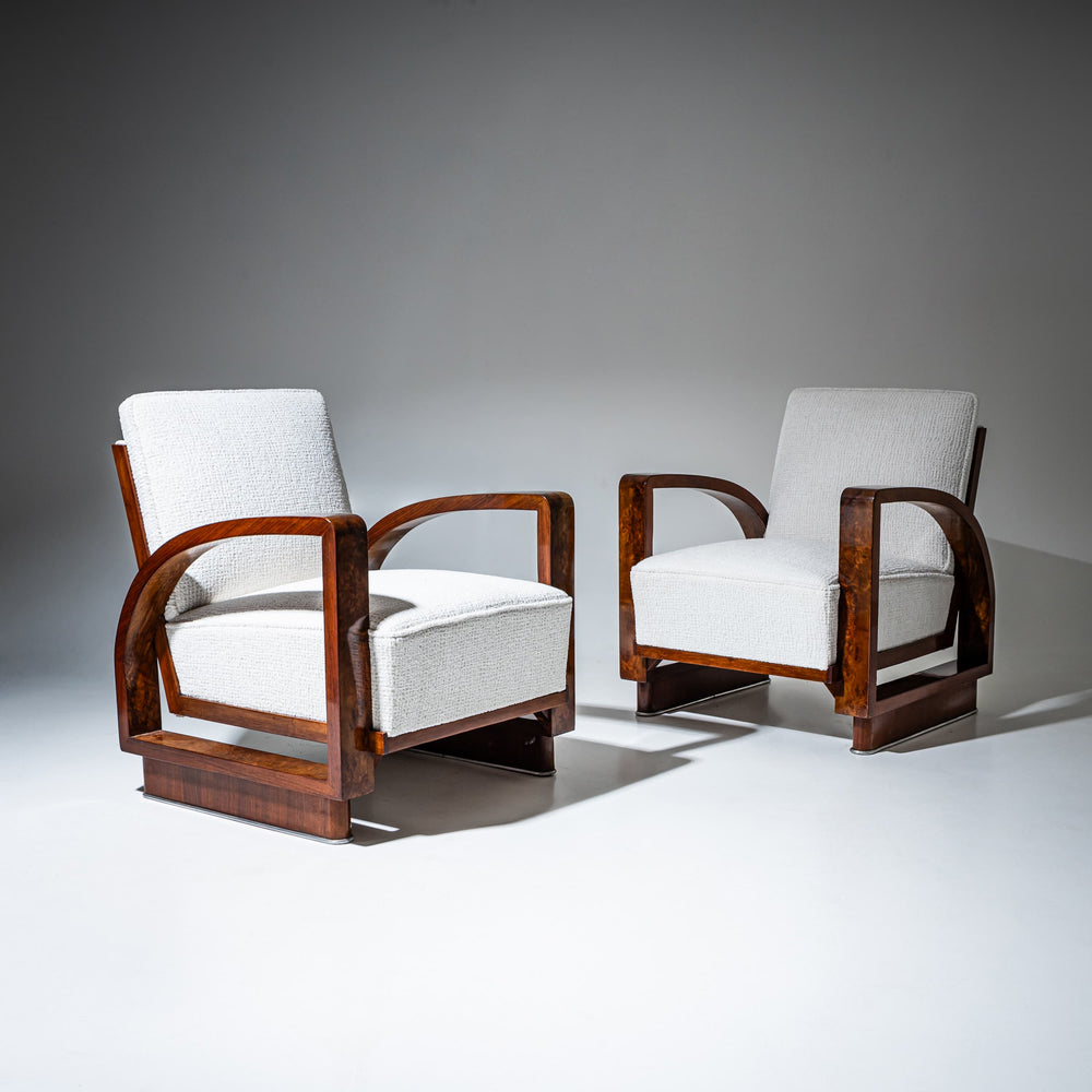 Pair of Art Deco Walnut Armchairs, 1920s
