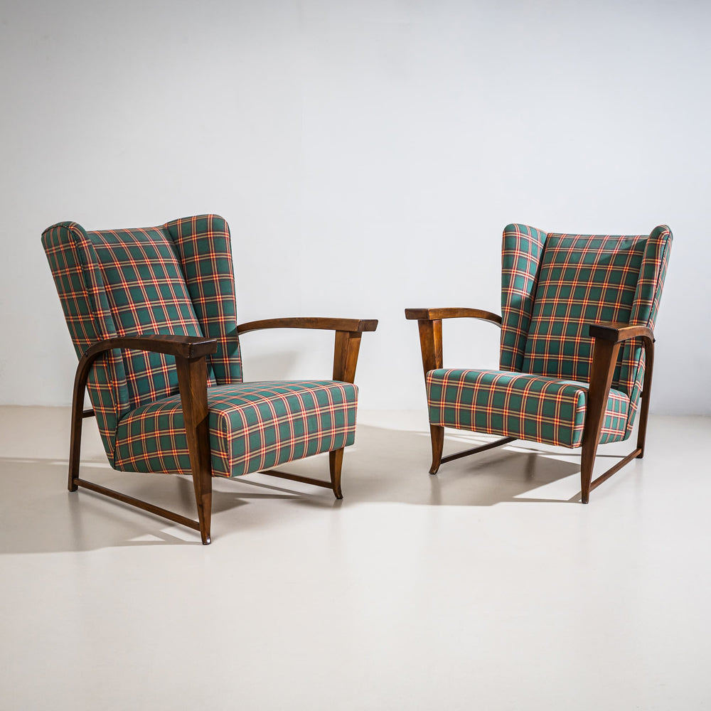 Pair of Wingback Armchairs, probably Italy, 1950s