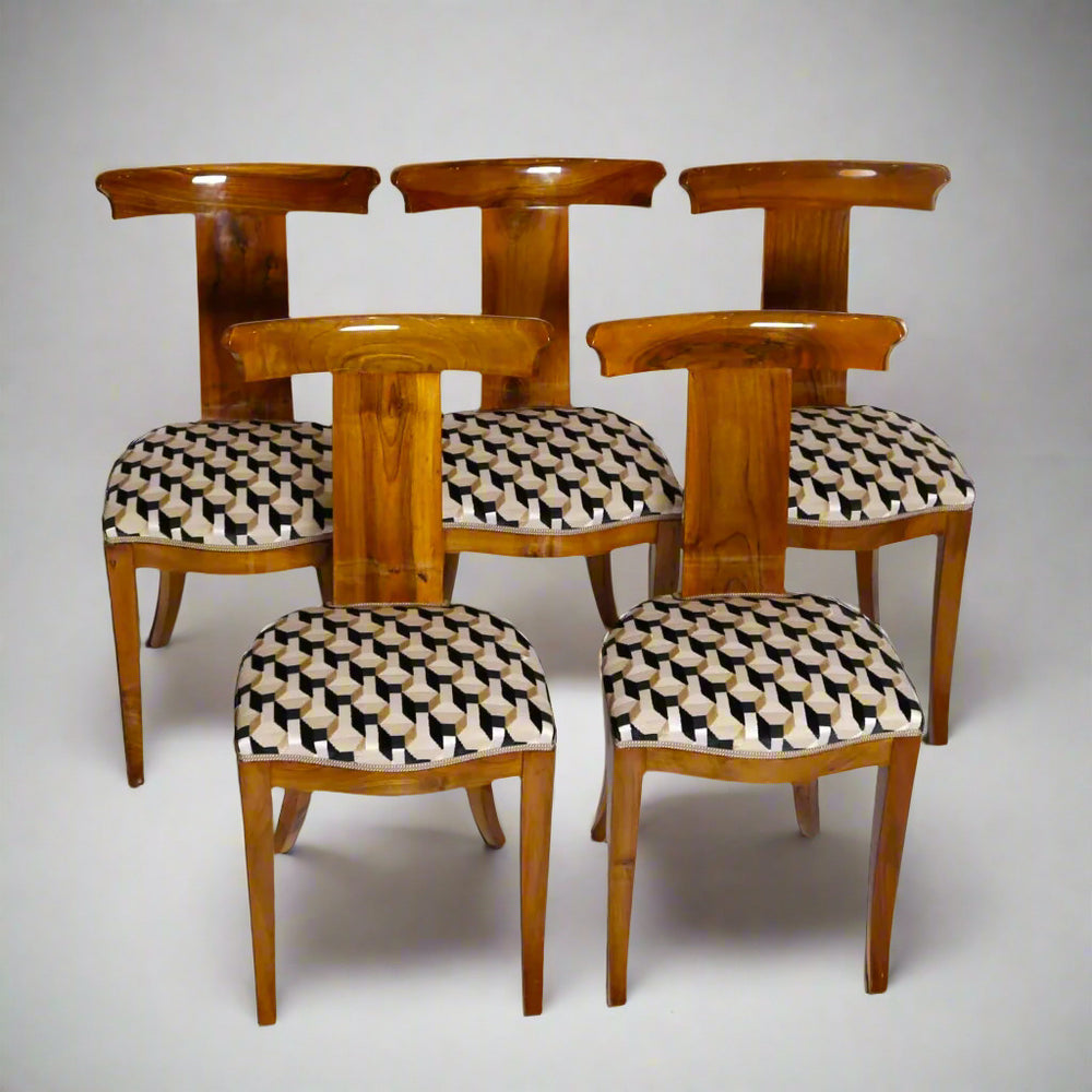 Set of Five Walnut Dining Chairs, Italy Mid-20th Century