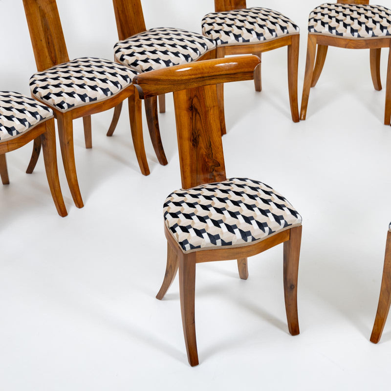 Set of 7 Walnut Dining Chairs, Italy Mid-20th Century