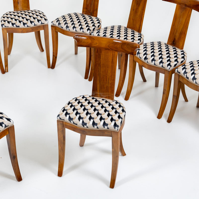 Set of 13 Walnut Dining Chairs, Italy Mid-20th Century
