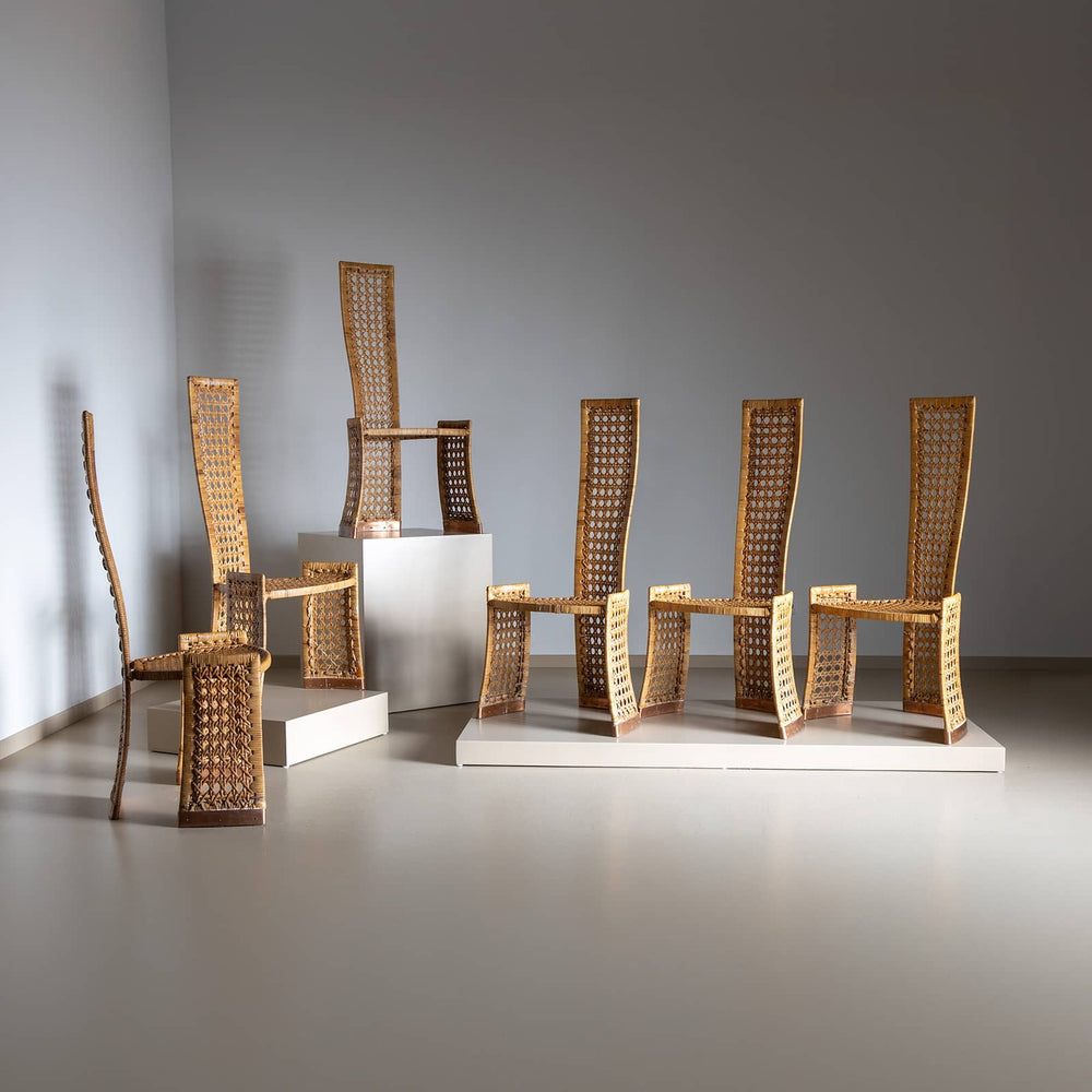Set of Six Rattan Side Chairs, attr. to Danny Ho Fong for Tropi-Cal, Italy 1970s