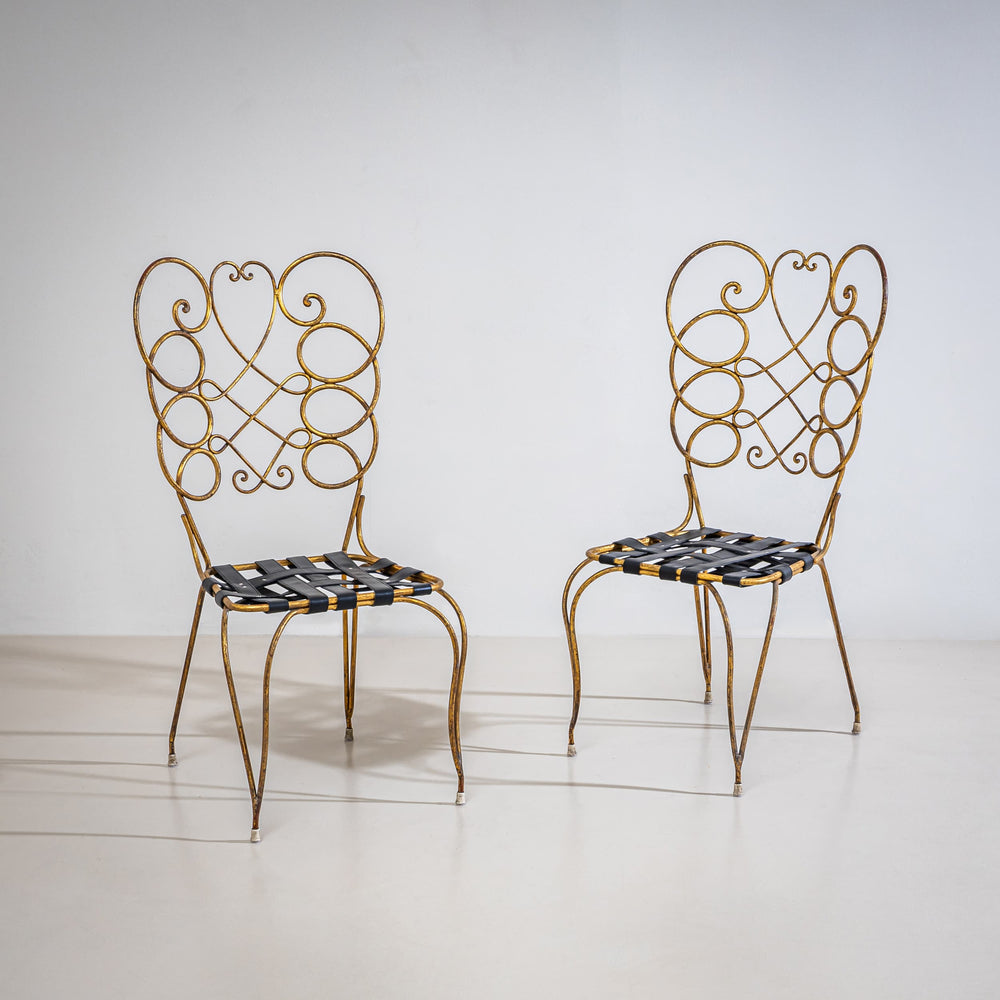 Pair of Metal Side Chairs by Gio Ponti for Casa e Giardino, Italy, 1950s