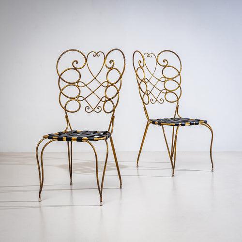 Pair of Metal Side Chairs by Gio Ponti for Casa e Giardino, Italy, 1950s