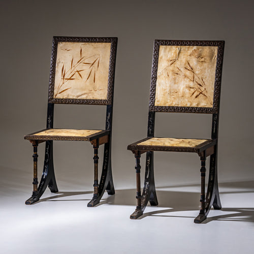 Pair of “Sabre” Chairs by Carlo Bugatti (1856–1940), Italy, circa 1900