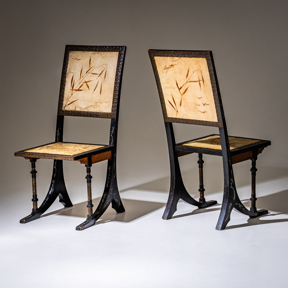 Pair of “Sabre” Chairs by Carlo Bugatti (1856–1940), Italy, circa 1900