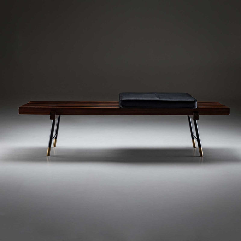 Italian Bench with Leather Cushion, circa 1960s