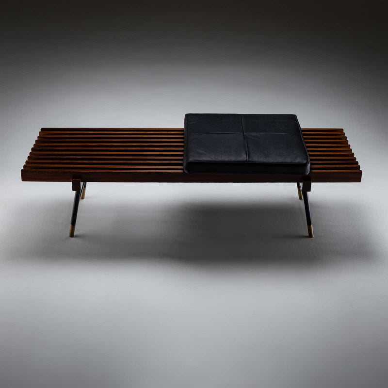 Italian Bench with Leather Cushion, circa 1960s