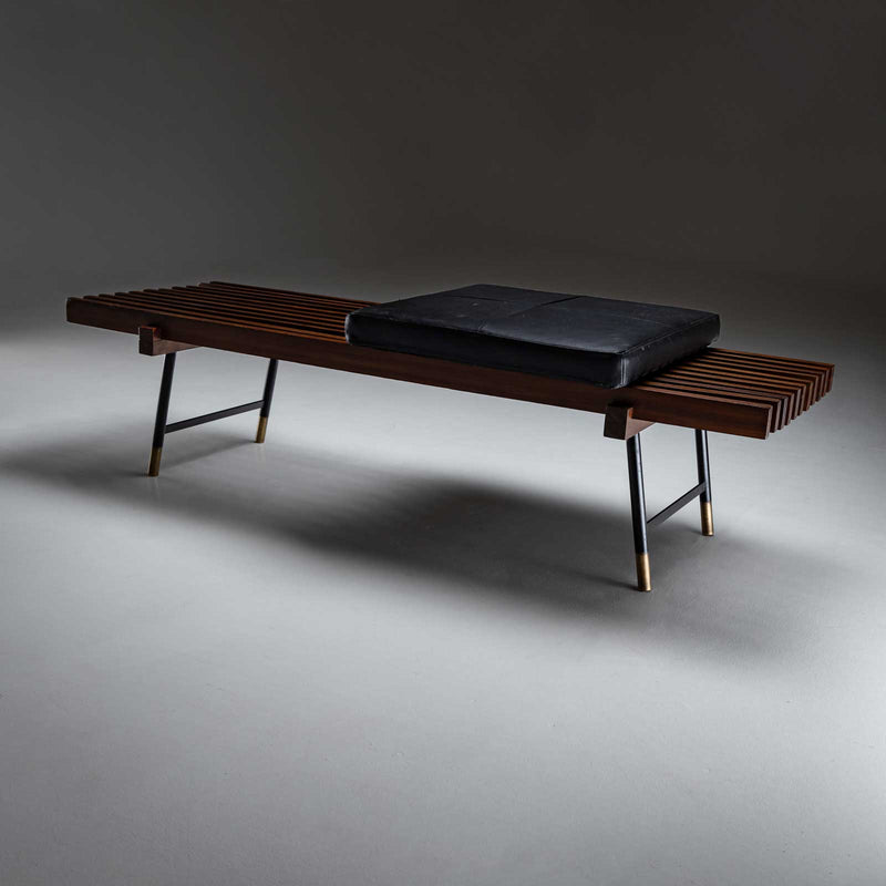 Italian Bench with Leather Cushion, circa 1960s