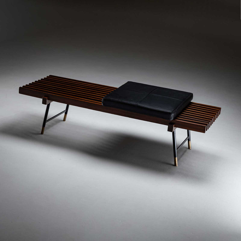 Italian Bench with Leather Cushion, circa 1960s