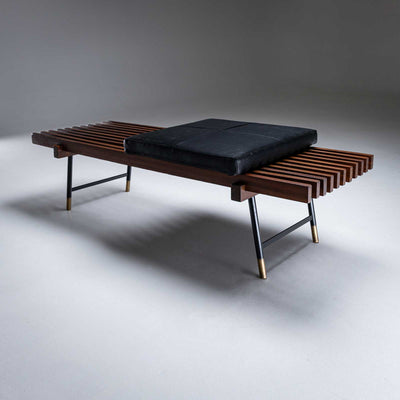 Italian Bench with Leather Cushion, circa 1960s