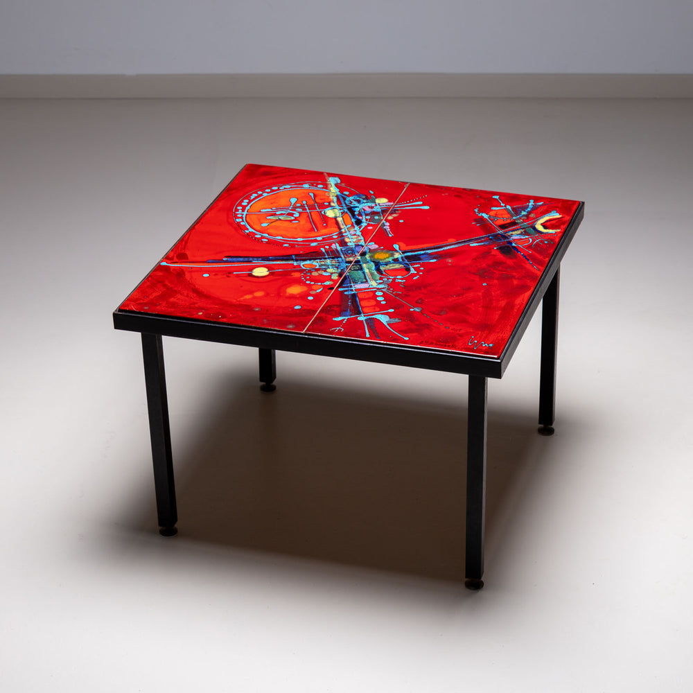 Coffee Table with red tiles, signed Elli Bianchetti, Italy Mid-20th century