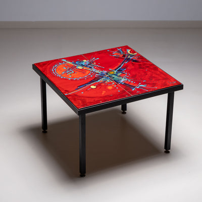 Coffee Table with red tiles, signed Elli Bianchetti, Italy Mid-20th century