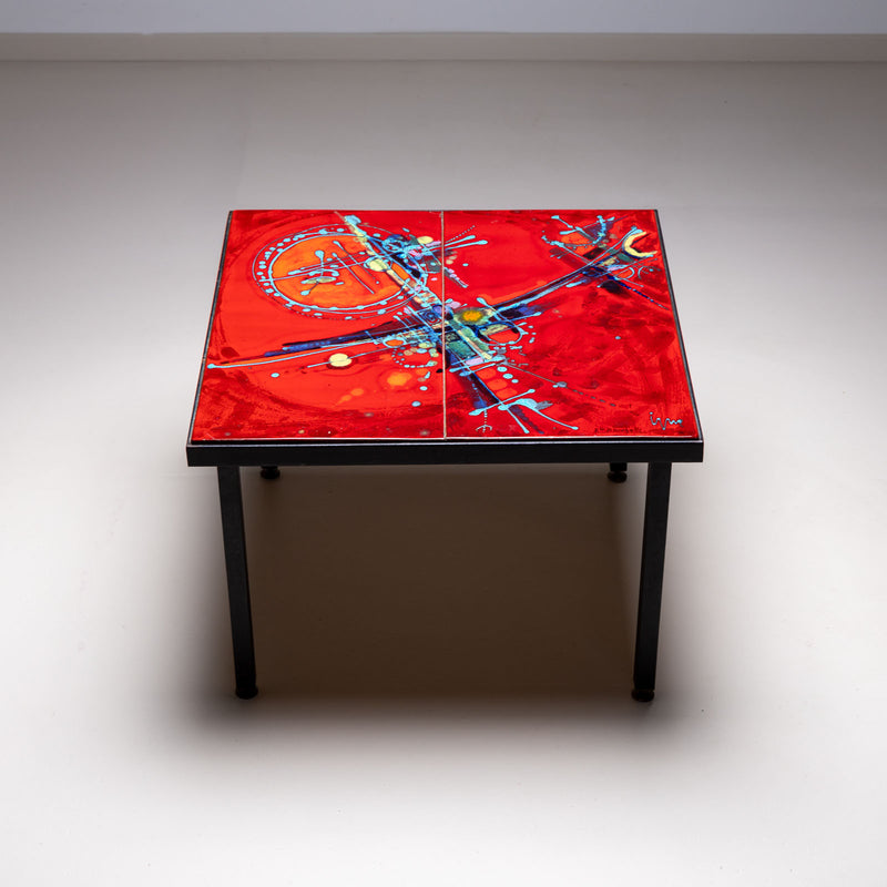 Coffee Table with red tiles, signed Elli Bianchetti, Italy Mid-20th century
