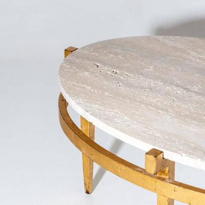 Oval Coffee Tables with Travertine Tops, Italy 1970s