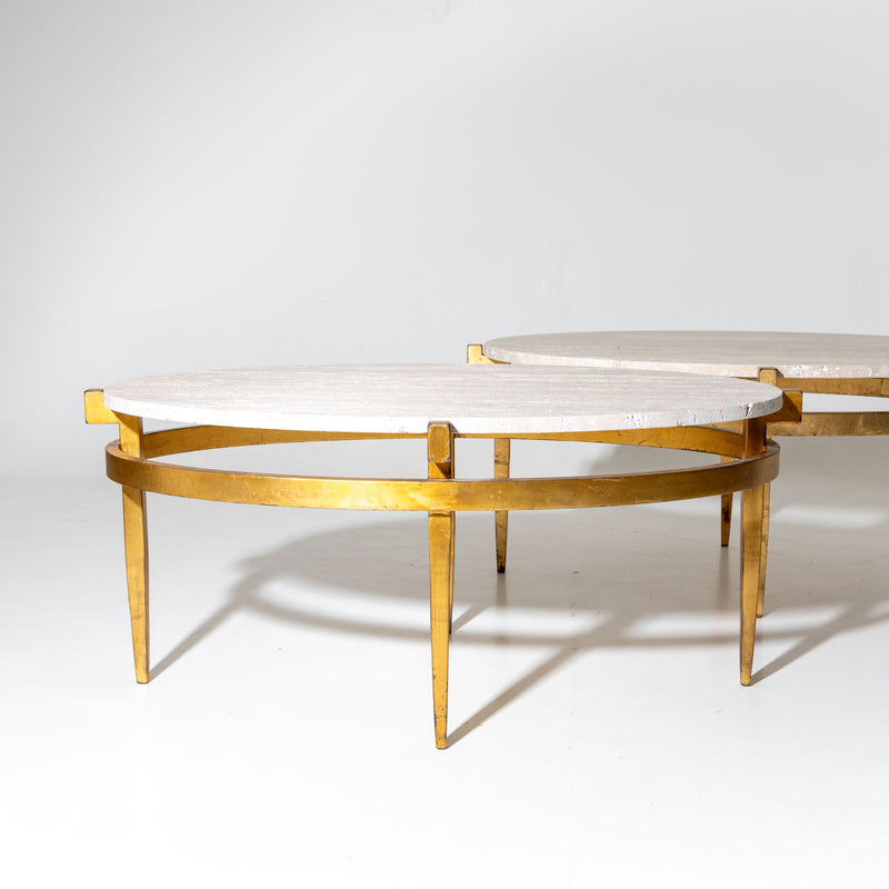 Oval Coffee Tables with Travertine Tops, Italy 1970s