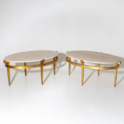 Oval Coffee Tables with Travertine Tops, Italy 1970s