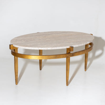 Oval Coffee Tables with Travertine Tops, Italy 1970s