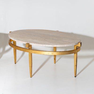 Oval Coffee Tables with Travertine Tops, Italy 1970s