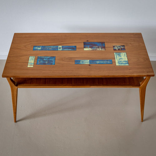 Coffee Table with Ceramic Inlays, Italy Mid-20th Century