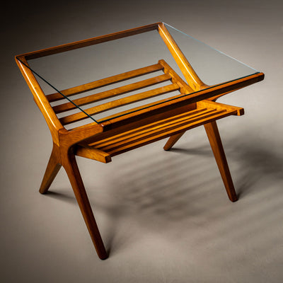 Mid-Century Italian Side Table with Glass Top and Magazine Rack, 1950s