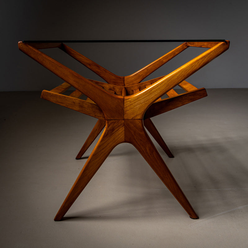 Mid-Century Italian Side Table with Glass Top and Magazine Rack, 1950s