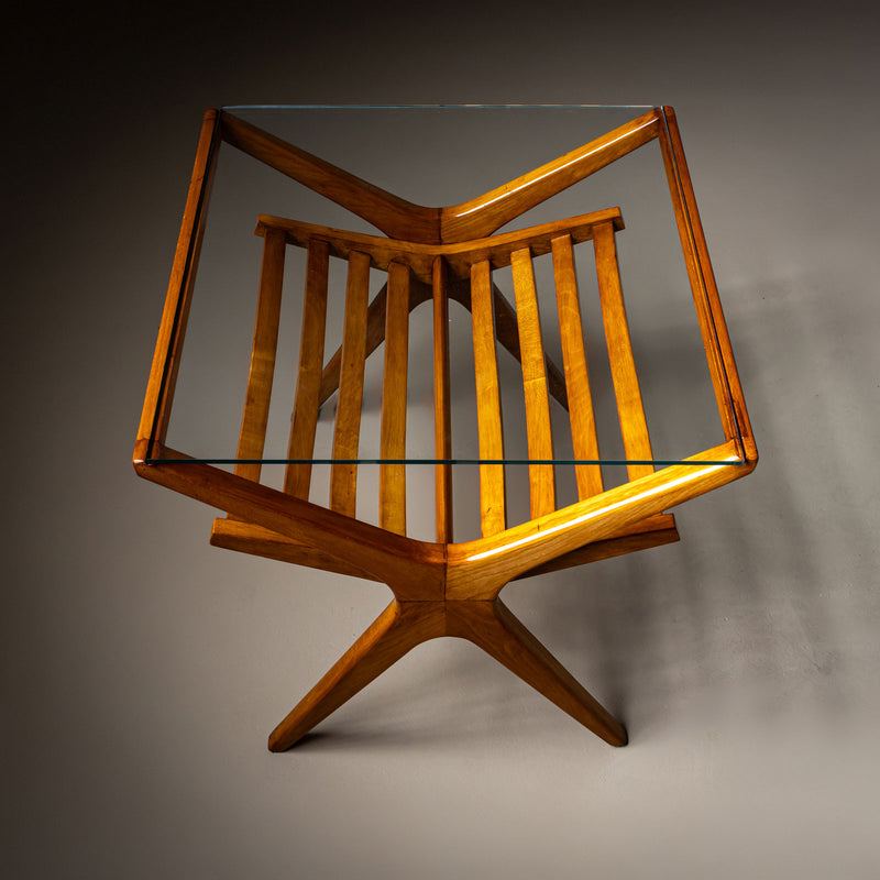 Mid-Century Italian Side Table with Glass Top and Magazine Rack, 1950s