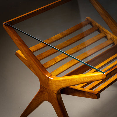 Mid-Century Italian Side Table with Glass Top and Magazine Rack, 1950s