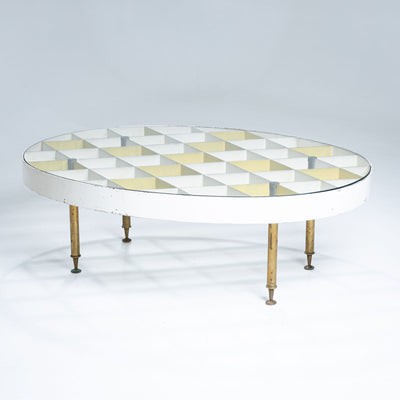 Exceptional Oval Coffee Table in White and Yellow by Giò Ponti, Italy, 1950s