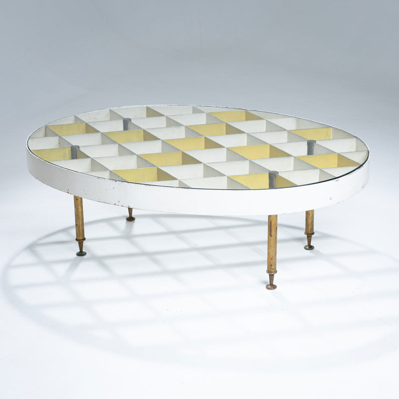 Exceptional Oval Coffee Table in White and Yellow by Giò Ponti, Italy, 1950s