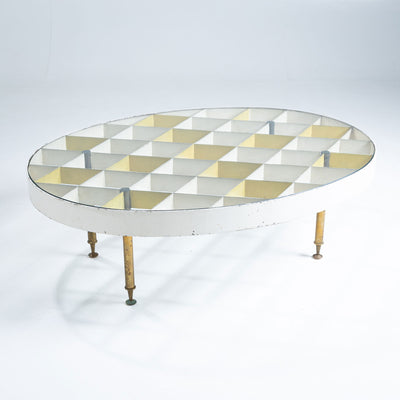 Exceptional Oval Coffee Table in White and Yellow by Giò Ponti, Italy, 1950s