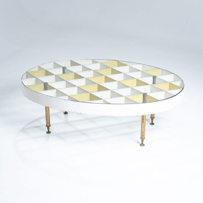 Exceptional Oval Coffee Table in White and Yellow by Giò Ponti, Italy, 1950s