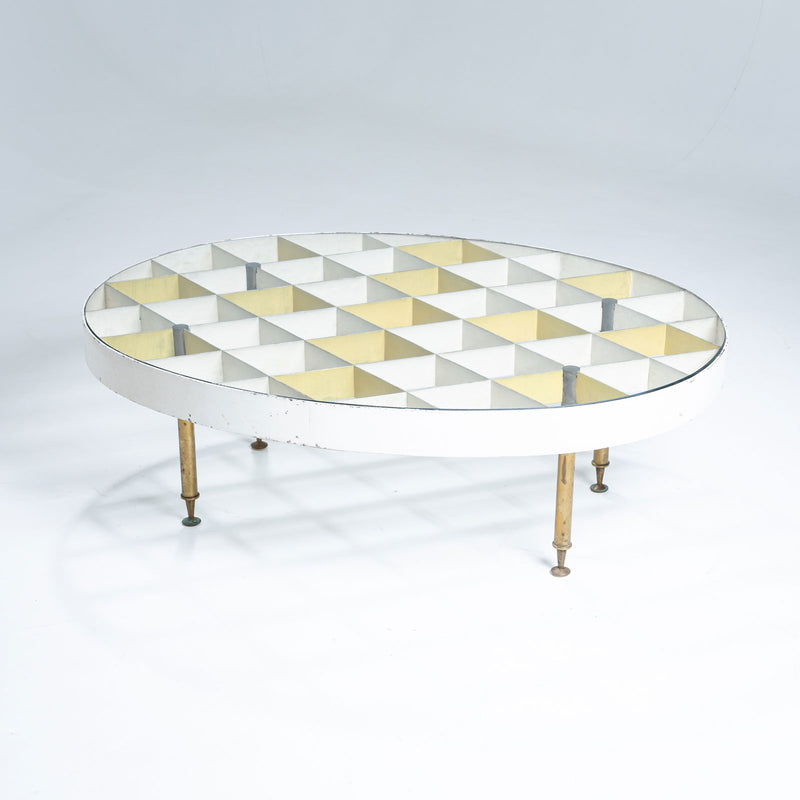 Exceptional Oval Coffee Table in White and Yellow by Giò Ponti, Italy, 1950s