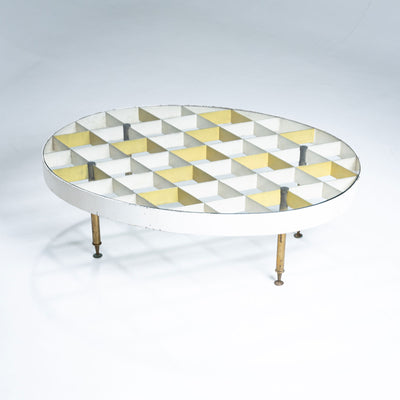 Exceptional Oval Coffee Table in White and Yellow by Giò Ponti, Italy, 1950s