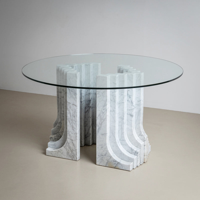 Dining Table with White Marble Columns, attributed to Carlo Scarpa, Italy, 1970