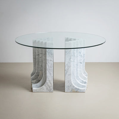 Dining Table with White Marble Columns, attributed to Carlo Scarpa, Italy, 1970