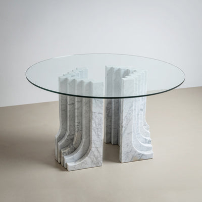 Dining Table with White Marble Columns, attributed to Carlo Scarpa, Italy, 1970