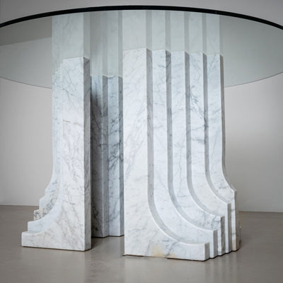 Dining Table with White Marble Columns, attributed to Carlo Scarpa, Italy, 1970