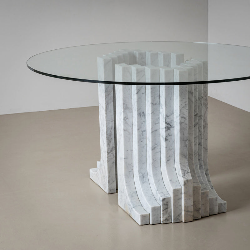 Dining Table with White Marble Columns, attributed to Carlo Scarpa, Italy, 1970