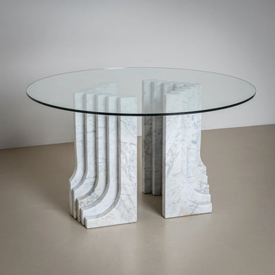 Dining Table with White Marble Columns, attributed to Carlo Scarpa, Italy, 1970