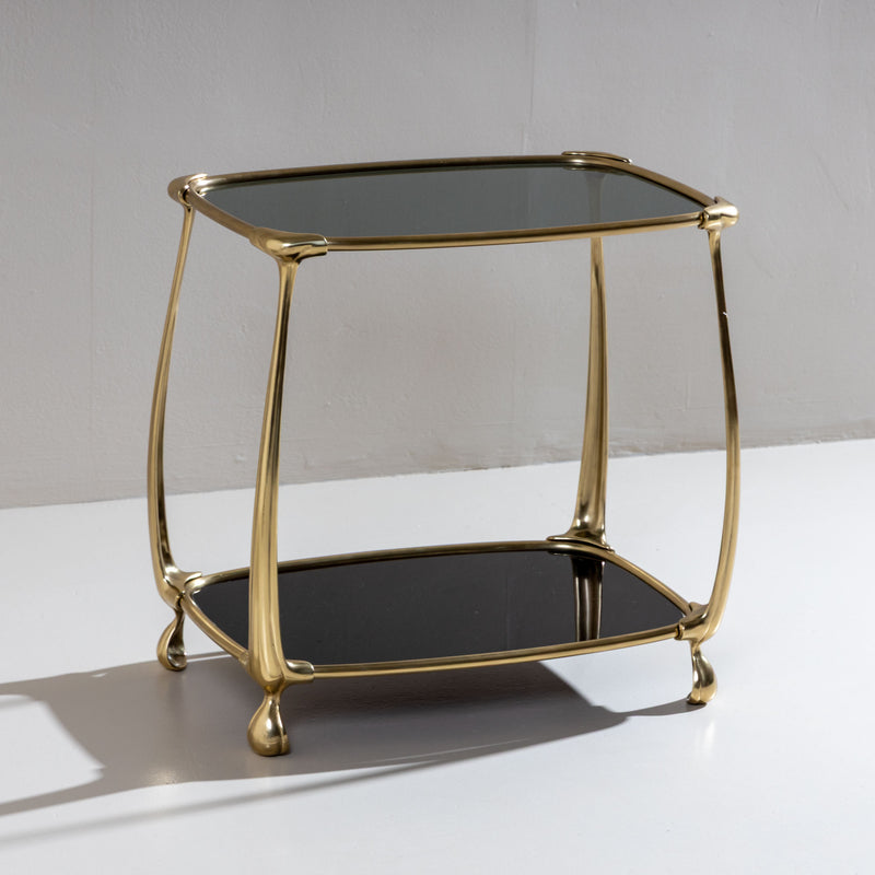 Pair of Brass and Glass Side Tables, Attributed to Fontana Arte, Italy, 1940/50s