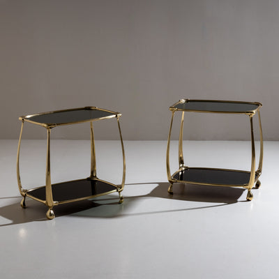 Pair of Brass and Glass Side Tables, Attributed to Fontana Arte, Italy, 1940/50s