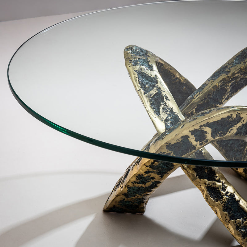 Coffee Table with Bronze Base, Late 20th Century
