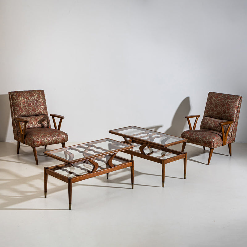 Coffee Tables with Two Glass Tiers, Italy, 1950s
