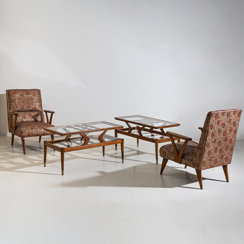 Coffee Tables with Two Glass Tiers, Italy, 1950s