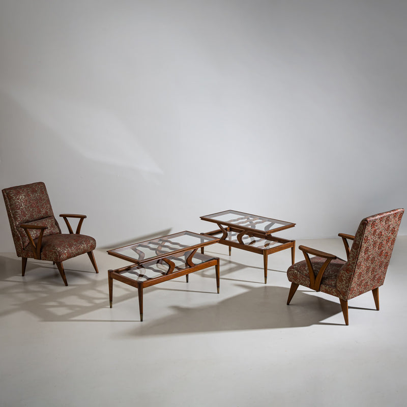 Coffee Tables with Two Glass Tiers, Italy, 1950s