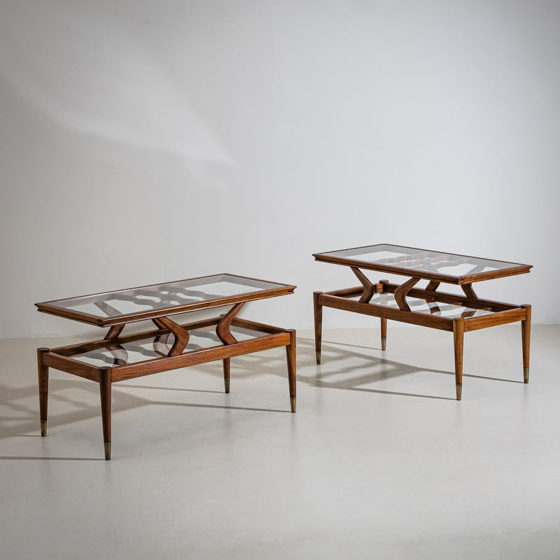 Coffee Tables with Two Glass Tiers, Italy, 1950s