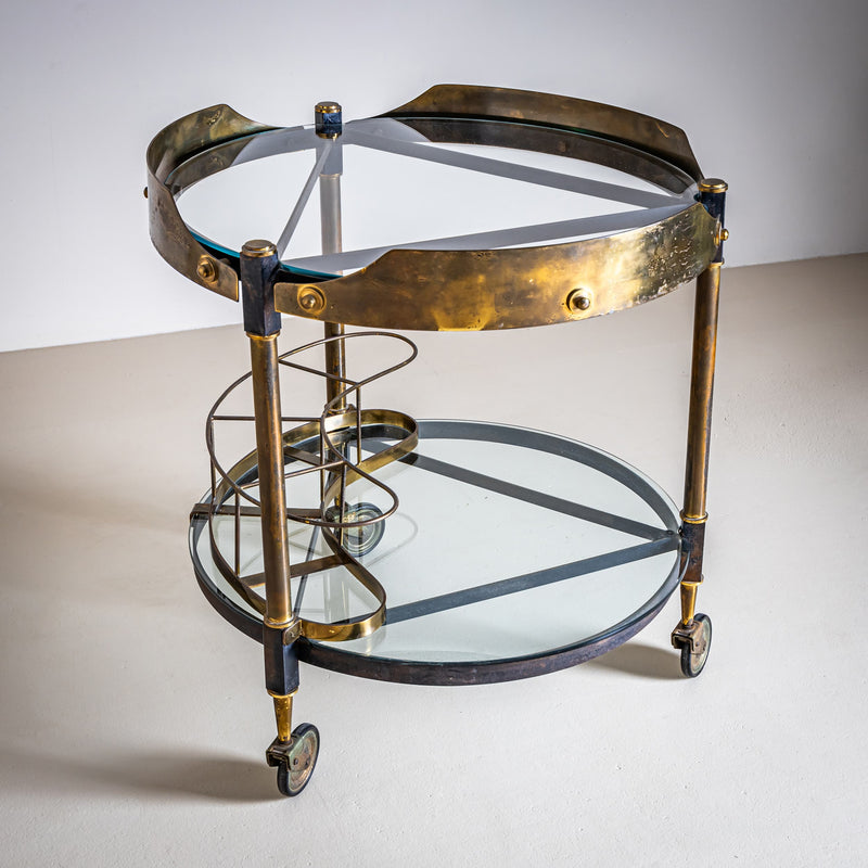 Brass and Glass Bar Cart, Italy, Mid-20th Century