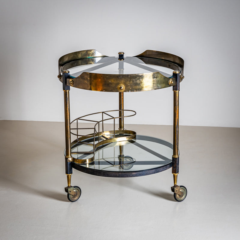 Brass and Glass Bar Cart, Italy, Mid-20th Century