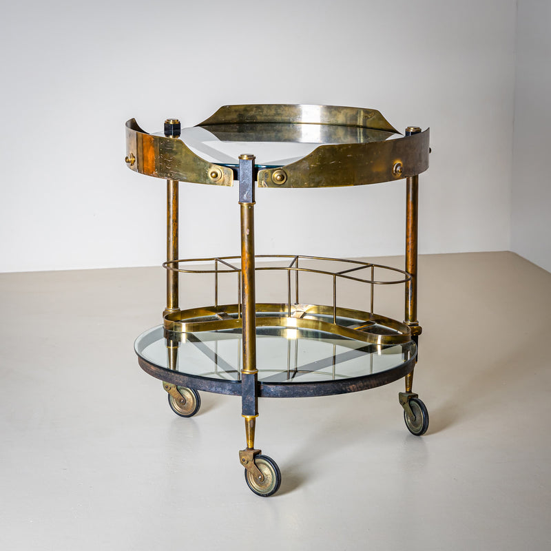 Brass and Glass Bar Cart, Italy, Mid-20th Century
